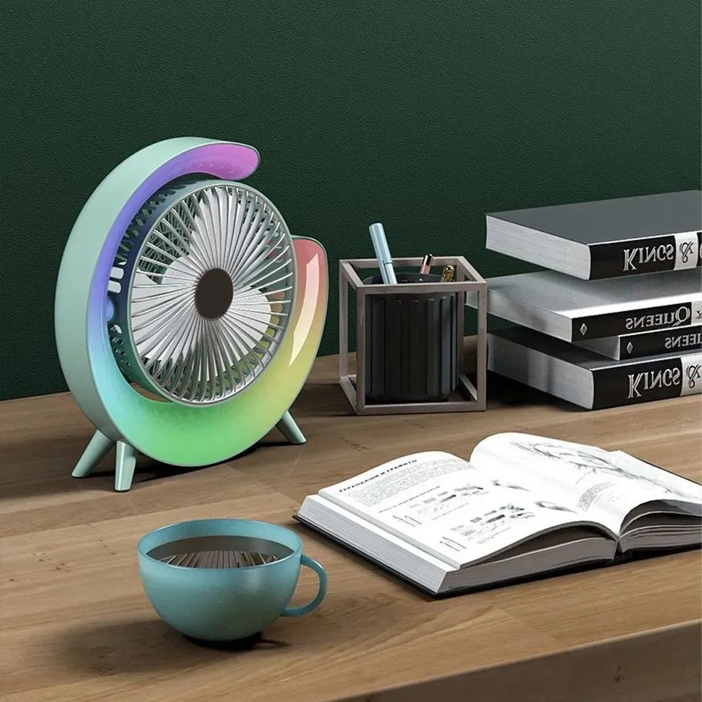 Вентилятор настільний акумуляторний RGB 180° USB Блакитний (25411388) - фото 3 Вентилятор настільний акумуляторний RGB 180° USB Блакитний (25411388) - фото 3