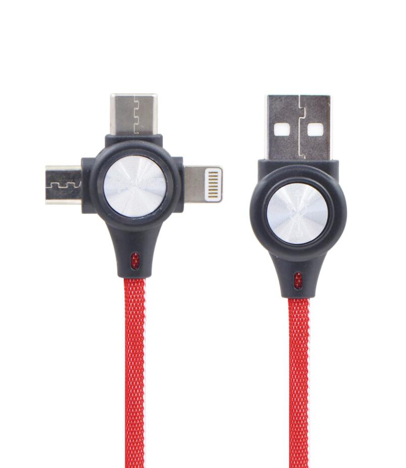 Кабель для зарядки смартфона USB Lightning/Micro USB/Type C з нейлону 1 м Червоний (1896648018) - фото 2