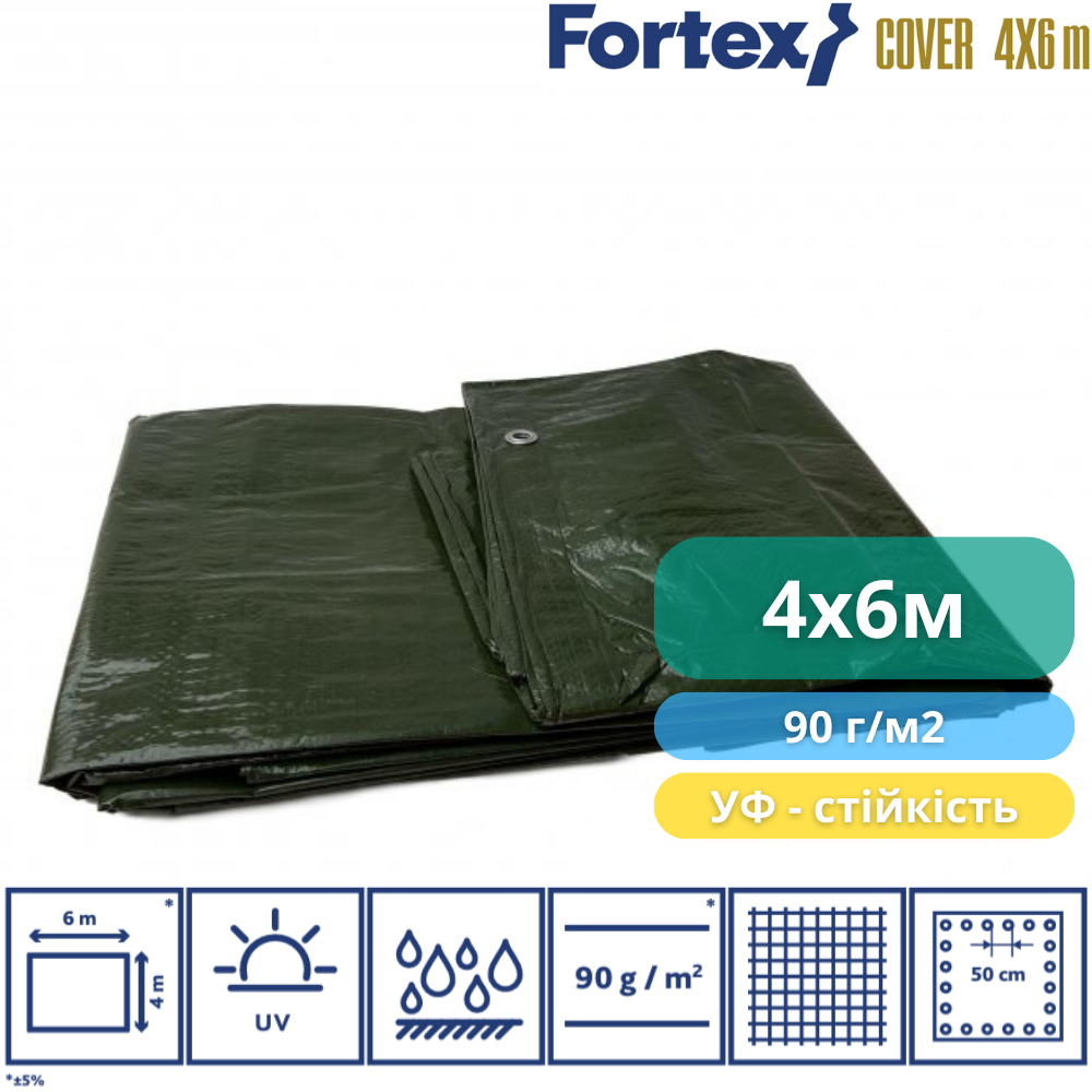 Тент защитный Fortex ламинированный водостойкий 4х6 м 24 м2 90 г/м2 Зеленый (350012) - фото 2 Тент защитный Fortex ламинированный водостойкий 4х6 м 24 м2 90 г/м2 Зеленый (350012) - фото 2