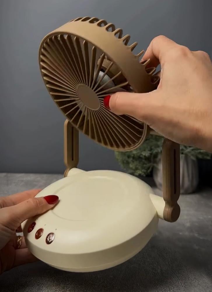 Вентилятор настільний на акумуляторі USB Type-C 1200 мАг 3 швидкості LED підсвітка Коричневий (27418614) - фото 5