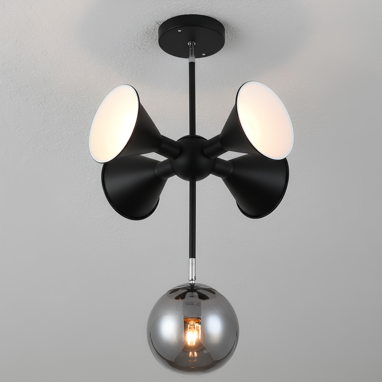 Люстра Sirius нестандартной формы с поворотным механизмом под пять ламп Е27 Черный (Д GH 10436-5)