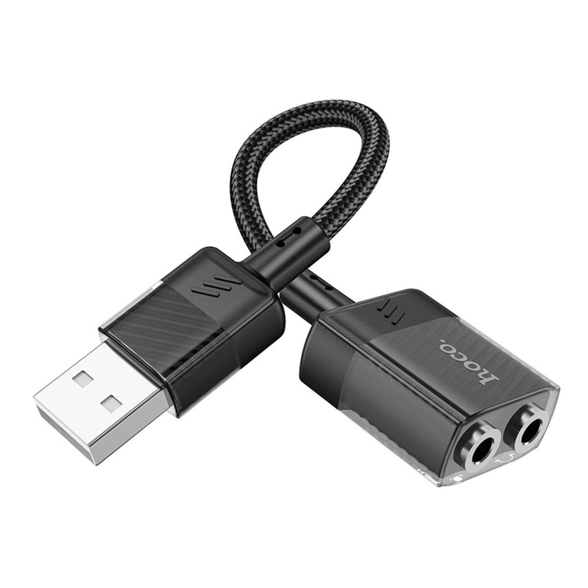 Переходник Hoco LS37 2в1 USB to 3,5 мм 15 см Balck (18646579)