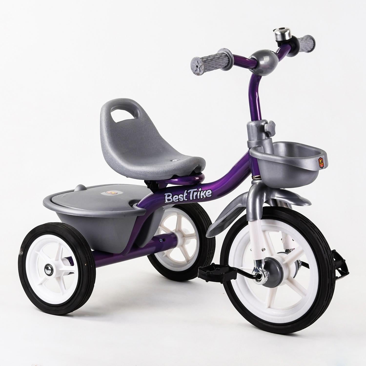 Детский велосипед трехколесный Best Trike звоночек 2 корзины Violet/Grey (102416)
