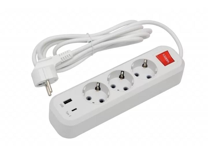 Удлинитель сетевой Luxel USB/Type-C 3 розетки с заземлением и выключателем 3 м (7193)