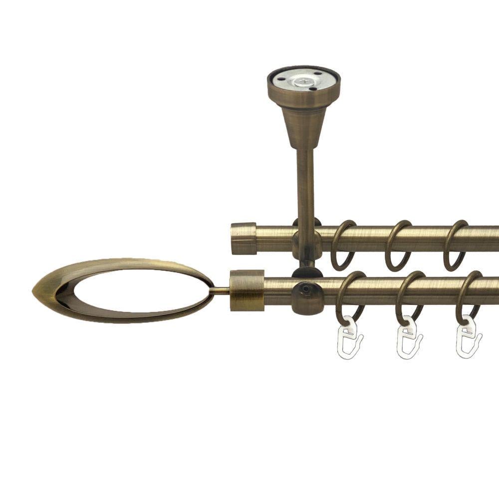 Карниз металевий Orvit Венеція дворядний відкритий до стелі/гладка труба/кільце металеве Антик 16/16 мм 160 см (00-00016871)