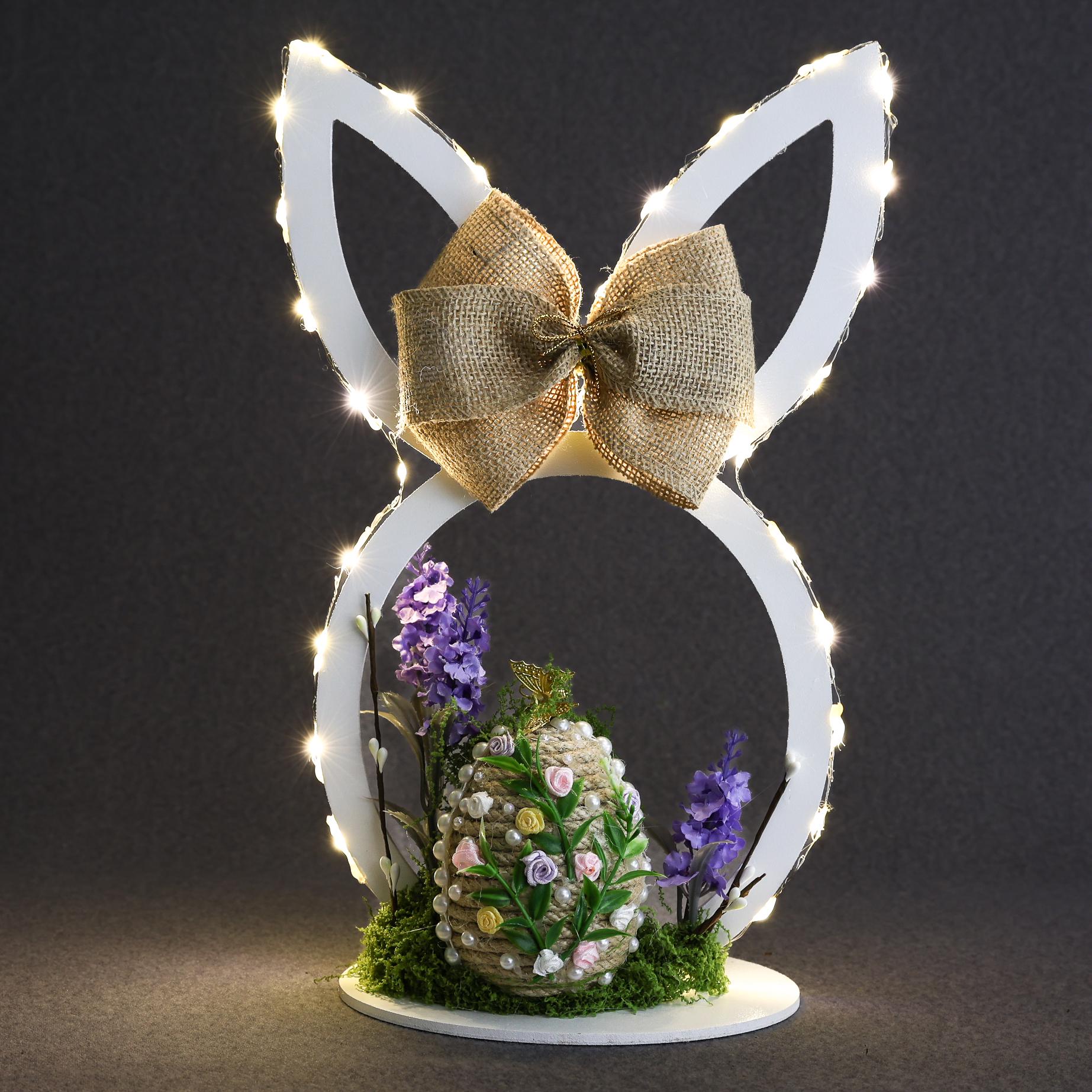 Пасхальная композиция GALA DECOR с большим джутовым яйцом в деревянном обрамлении с лед подсветкой (КВ3520Л)