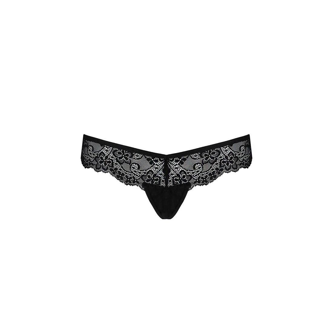 Трусики-танга с атласным бантиком Passion Naja Thong Black S/M