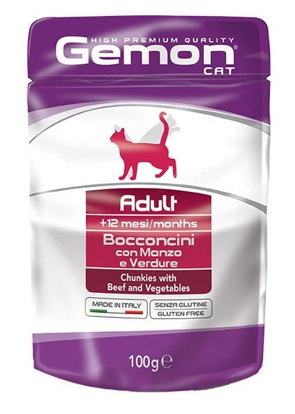 Корм для взрослых котов Gemon cat Wet Говядиной и овощами 100 г (8009470300919)