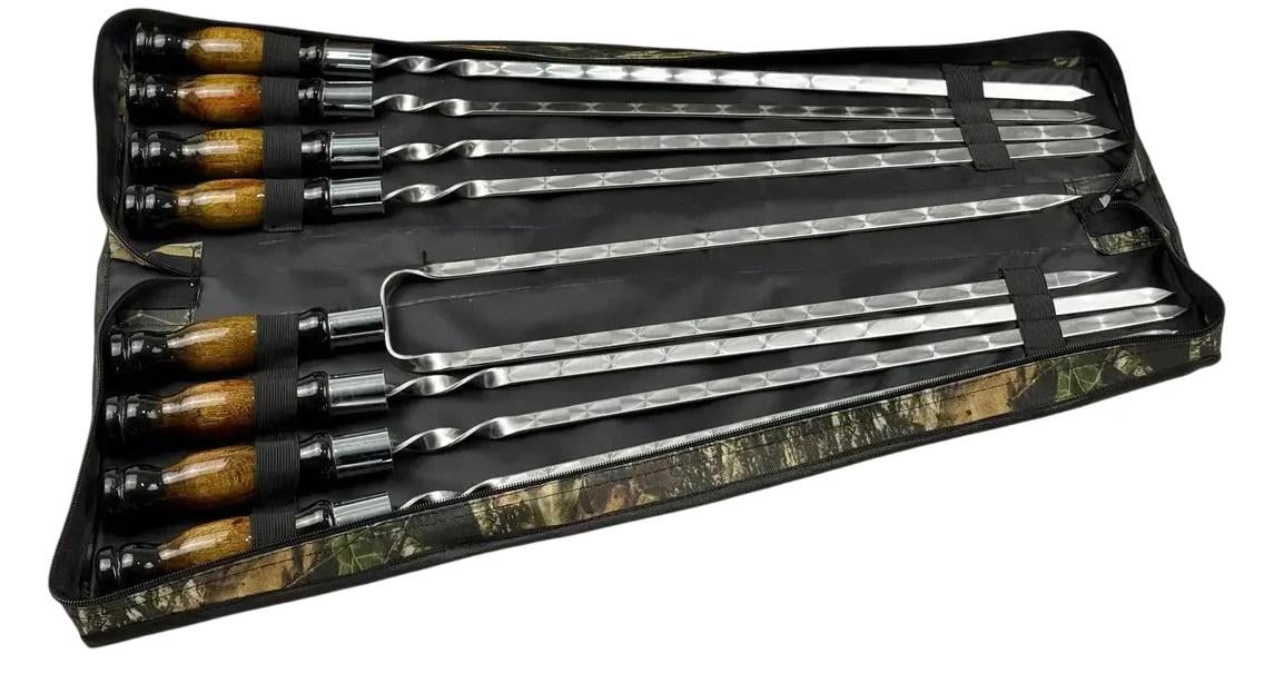 Набор шампуров с деревянной рукояткой GrillMaster Премиум NB-2283 двойной шампур нержавеющая сталь 3 мм 7 шт. (10-164-NB-2283)