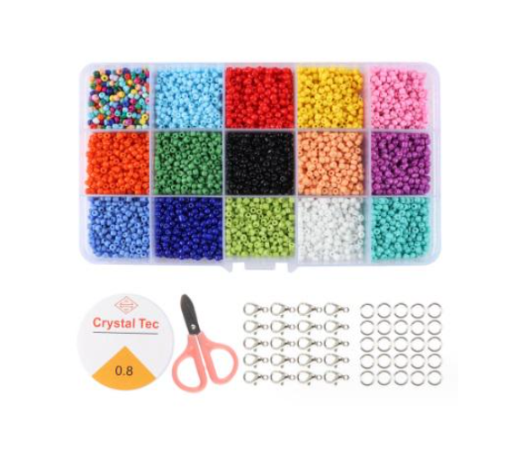 Набор бисера с леской и фурнитурой 15 цветов 3 мм (6266)
