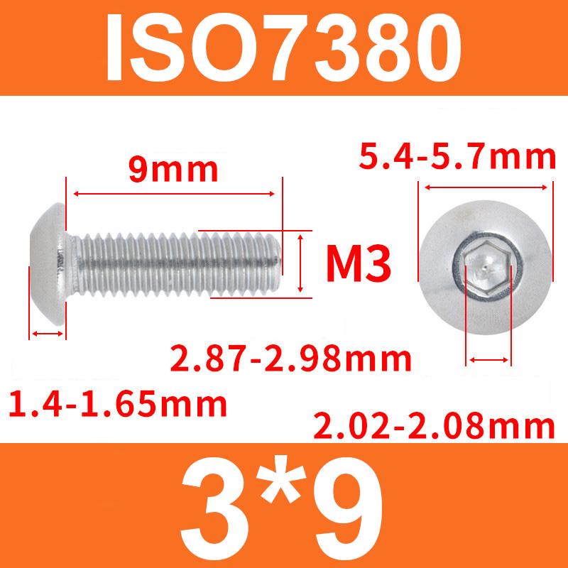 Винт ISO7380 M3x9 мм с полукруглой головкой и внутренним шестигранником из нержавеющей стали 304 - фото 2 Винт ISO7380 M3x9 мм с полукруглой головкой и внутренним шестигранником из нержавеющей стали 304 - фото 2