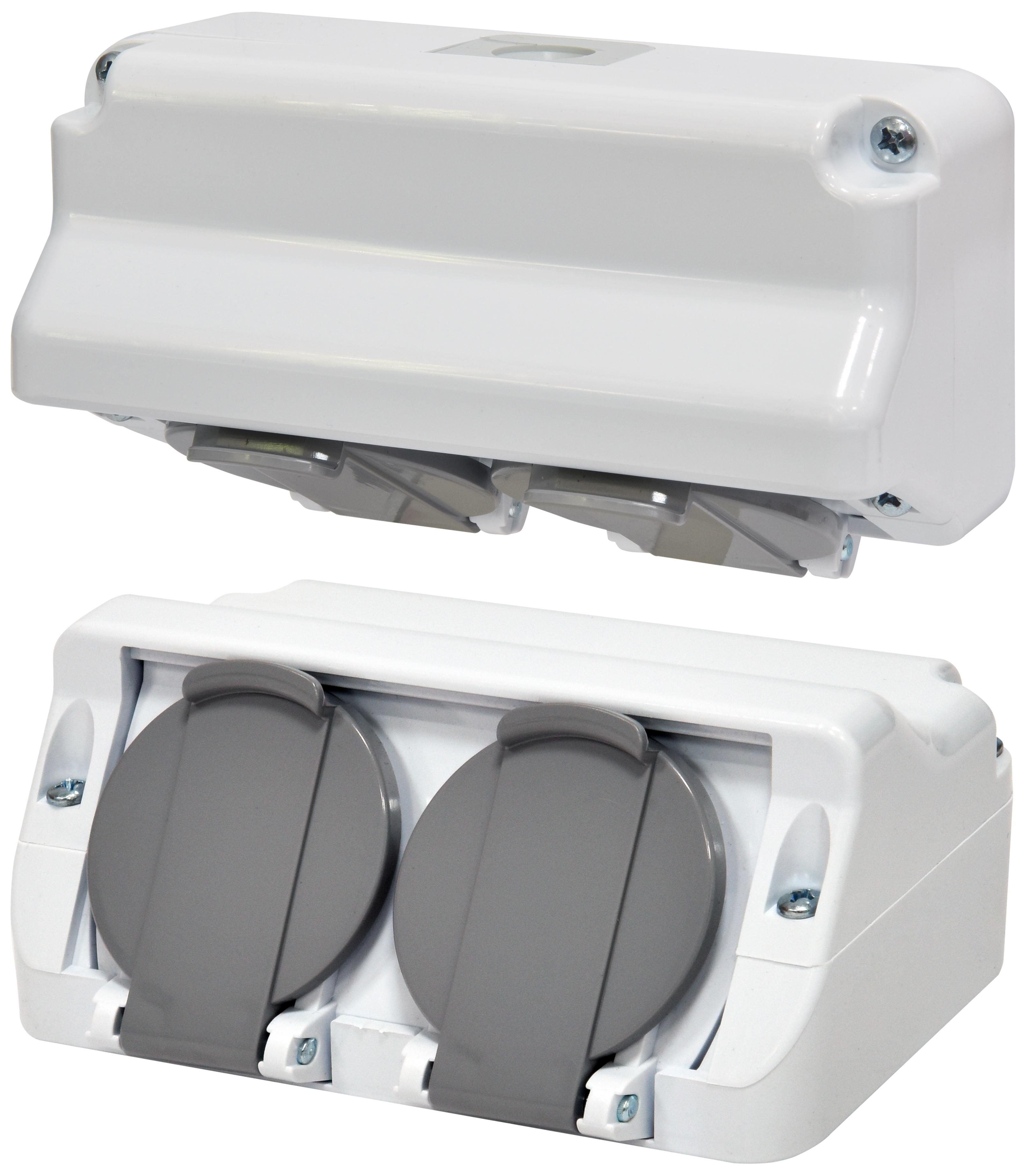 Розетка зовнішня подвійна ETI PRE-2 із заземленням кутова PC IP44 Білий (4481020)