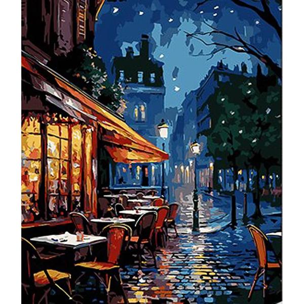 Картина за номерами Strateg Преміум Вечірнє містечко з лаком та рівнем 30x40 см (Str-SS1144)