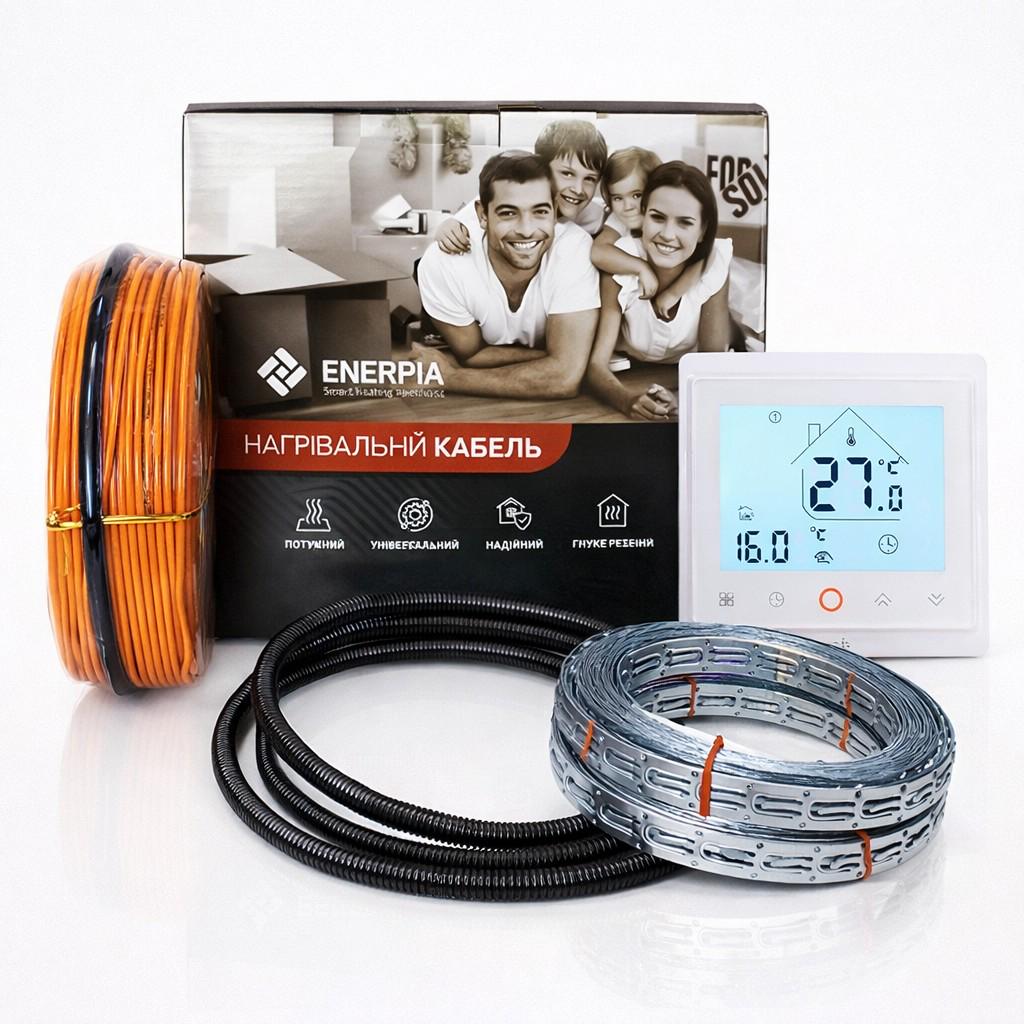 Теплый пол электрический Enerpia UT-20 7,0-8,4 м2 1400 Вт/70 пог. м кабель под стяжку и Wi-Fi терморегулятор сенсорный