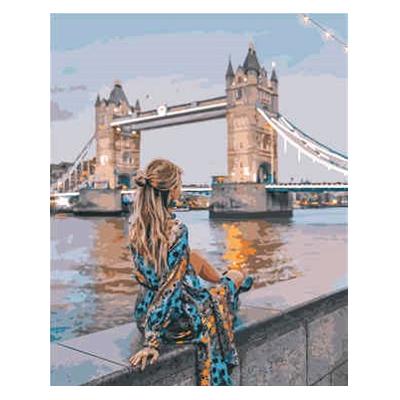 Набор для росписи по номерам Strateg Девушка на фоне Тауэрского моста 40х50 см (VA-1539-mt)