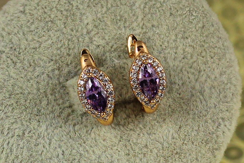 Серьги Xuping Jewelry маркиз с фиолетовым камнем в ободке 1,5 см Золотистый (2425437884)