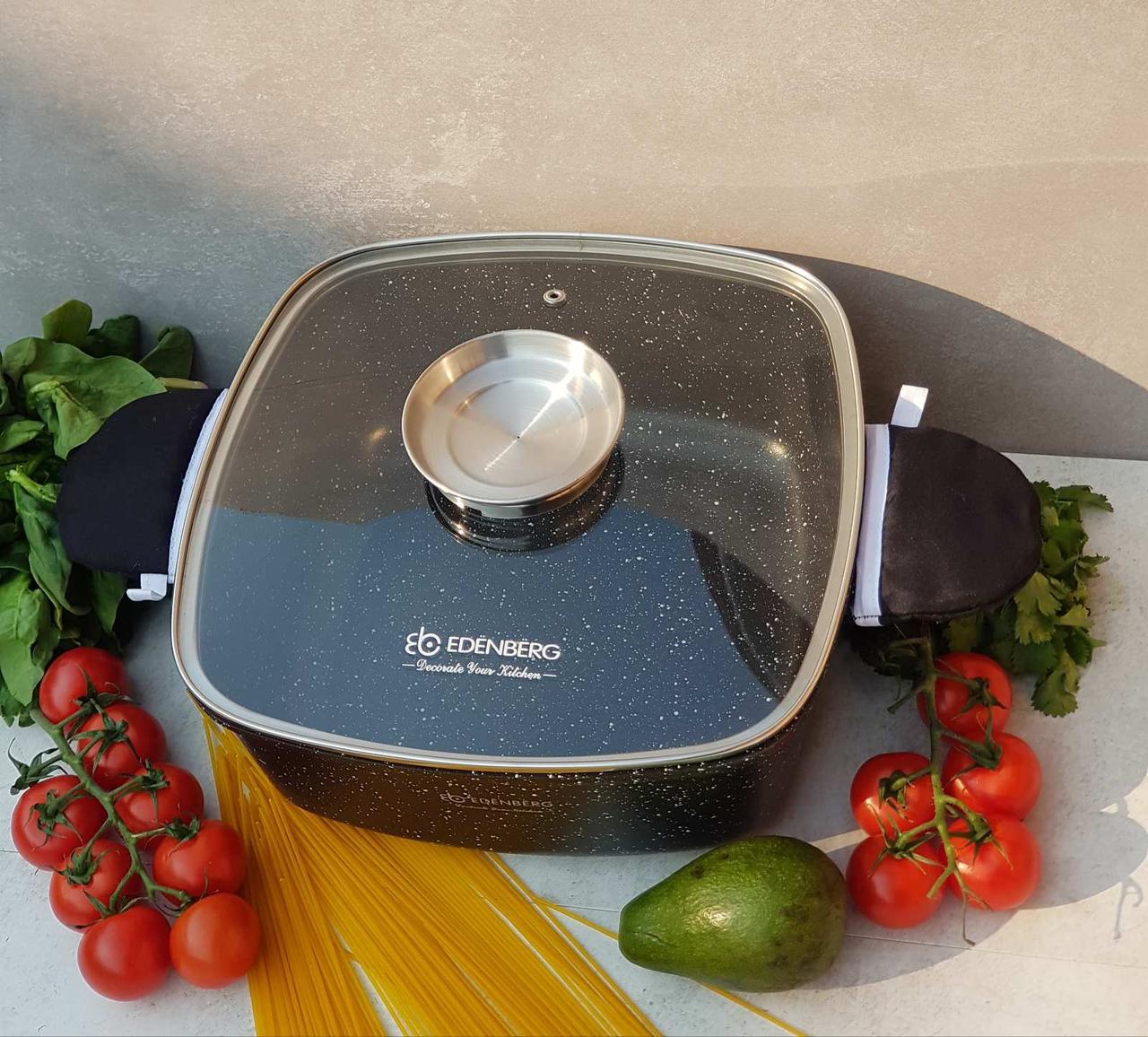 Каструля-казан квадратна Edenberg 6,5 л 28 см з мармуровим покриттям та кришкою з дозатором олії (EB-8115) - фото 4 Каструля-казан квадратна Edenberg 6,5 л 28 см з мармуровим покриттям та кришкою з дозатором олії (EB-8115) - фото 4
