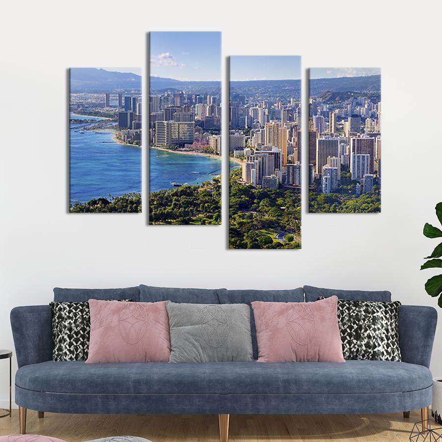 Картина модульна з 4 частин Прекрасне Гавайське місто Гонолулу L 129x90 см (384-42)