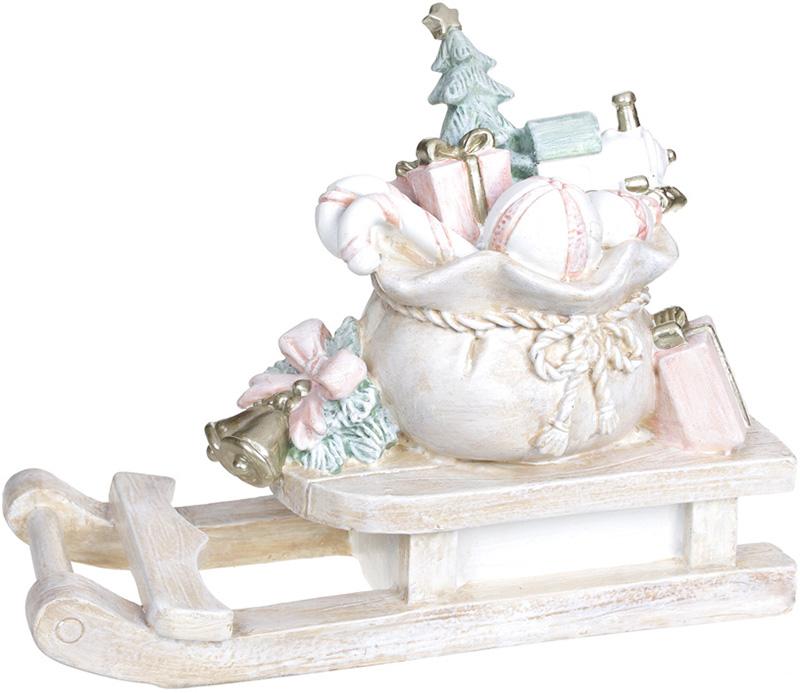 Декоративні Сани з подарунками 38х16х29 см полістоун Бежевий/Рожевий (BD-707-588)