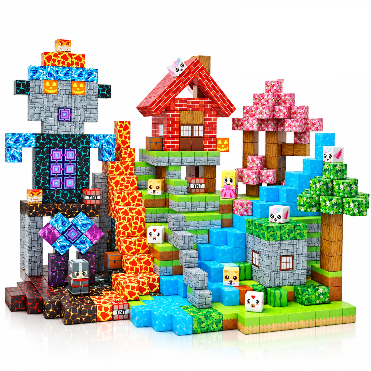 Конструктор магнитный Minecraft Сакура водопад и лавовый биом 150 дет. для детей от 3 лет
