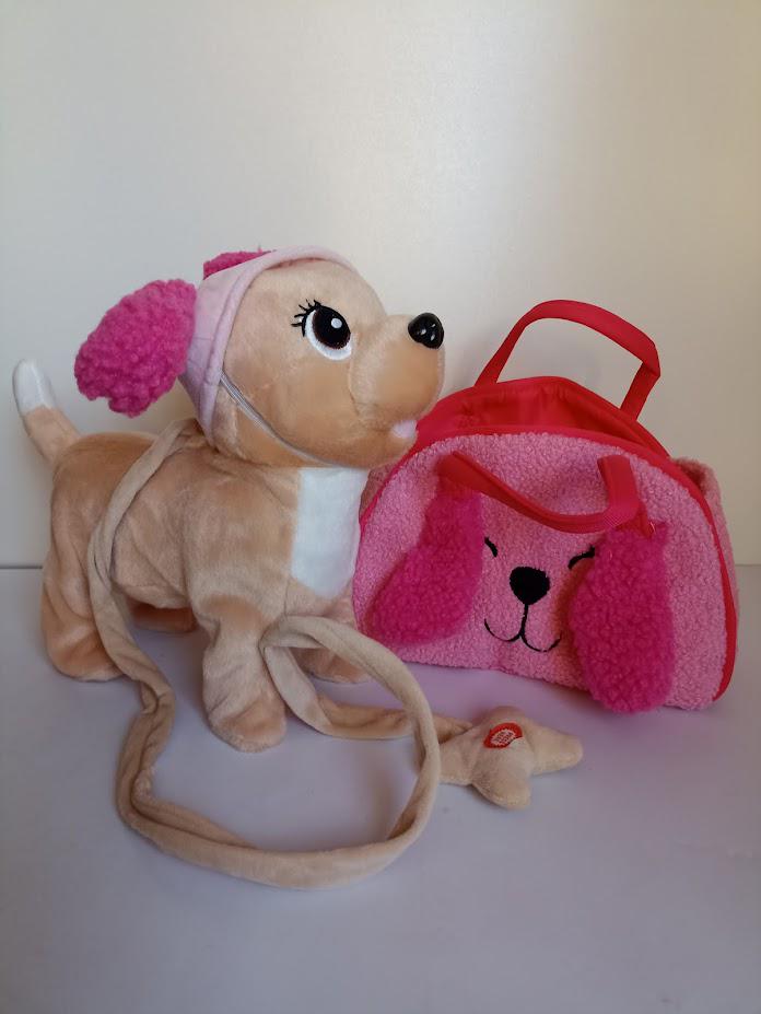 Собачка игрушка на поводке музыкальная в сумке (2913 С)