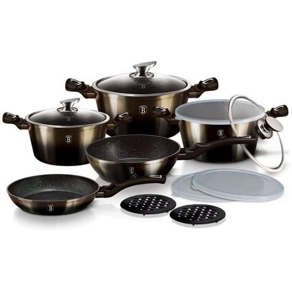 Подарочный набор кастрюль с антипригарным покрытием 13 шт. Shiny Black (6615-BH)