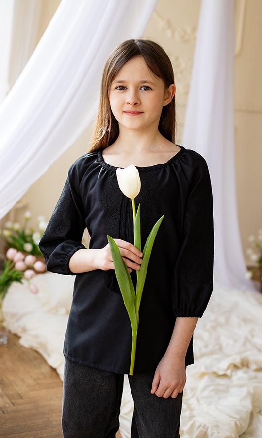 Вишиванка дитяча для дівчинки Вишиваночка р. 146 Чорний (917-5)