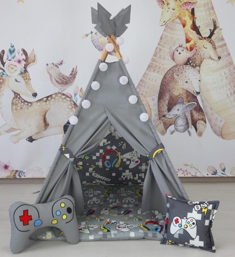 Вігвам для дітей Playstation графіт з матрацом і подушками - фото 10 Вігвам для дітей Playstation графіт з матрацом і подушками - фото 10
