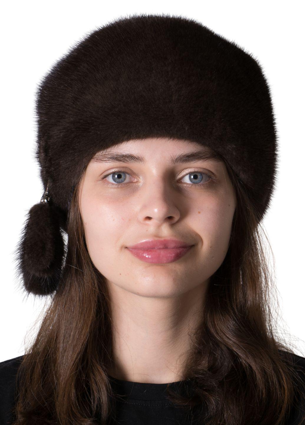 Кубанка женская Меховой стиль Мягкая из натурального меха норки Коричневый (034/D)