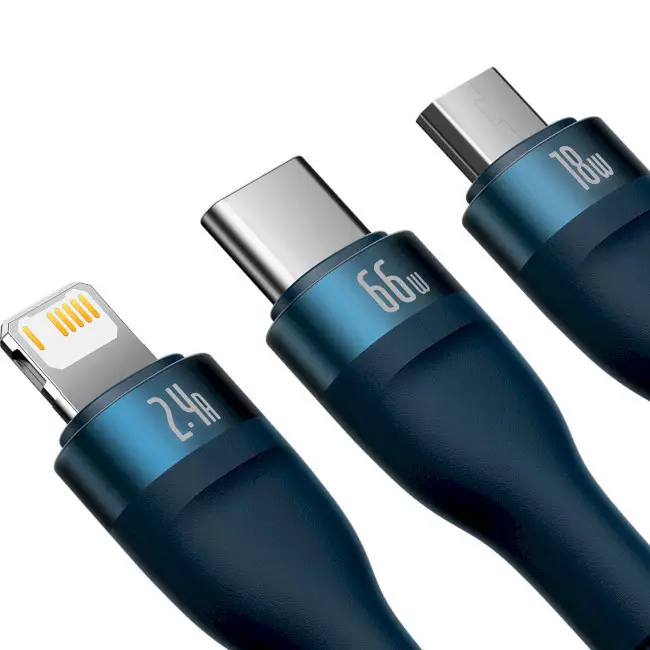 Кабель BASEUS Flash Series II 3в1 Cable USB to MicroUSB/Lightning/Type-C CASS040003 66W 1,2 м Blue - фото 4