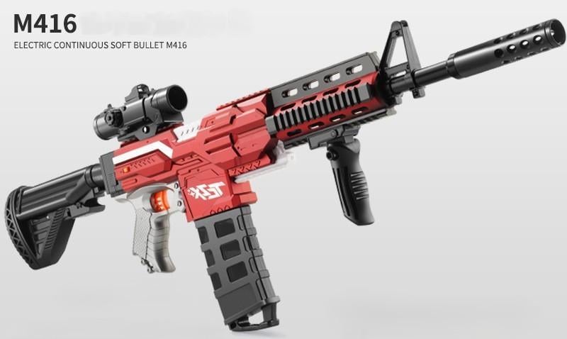 Игрушечный автомат NERF на мягких шарах аккумуляторный 102 см Красный (M416) - фото 4