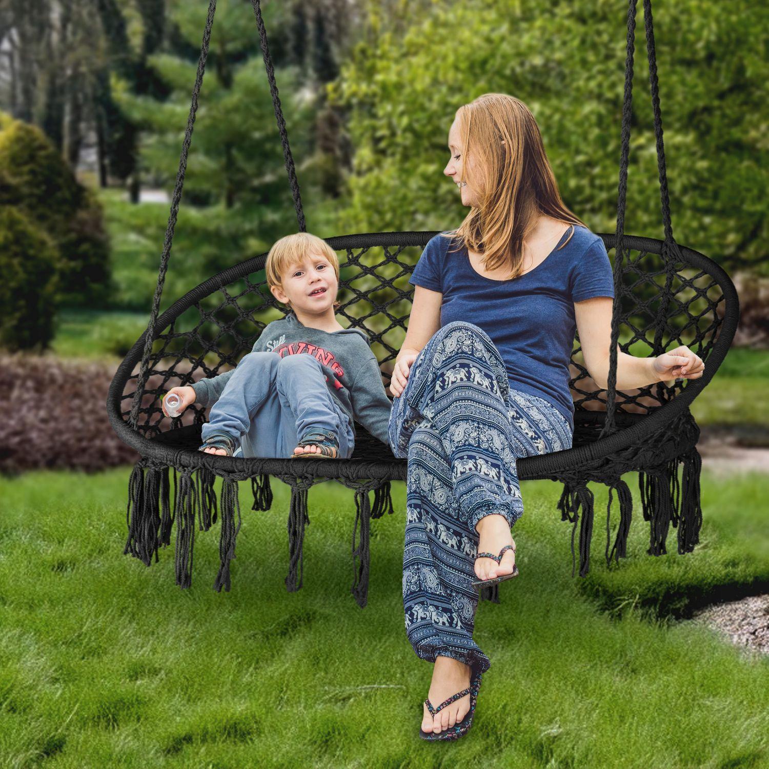 Кресло-качели садовые подвесные Outtec BOHO плетеное для 2 человек гнездо Черный (O-42438) - фото 7 Кресло-качели садовые подвесные Outtec BOHO плетеное для 2 человек гнездо Черный (O-42438) - фото 7