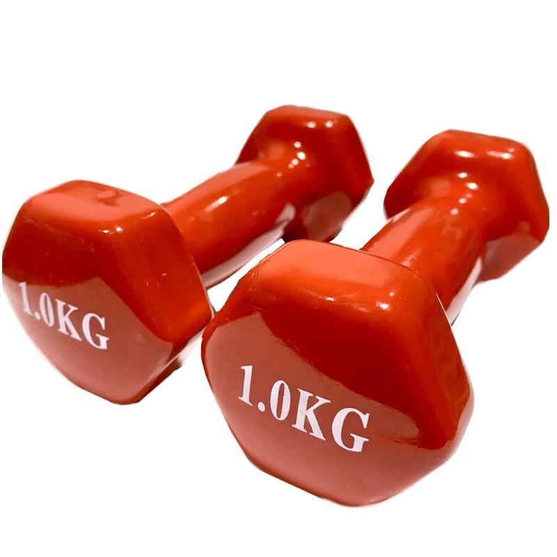 Набір гантель із вініловим покриттям Feel Fit 2 шт. 1 кг Червоний - фото 1