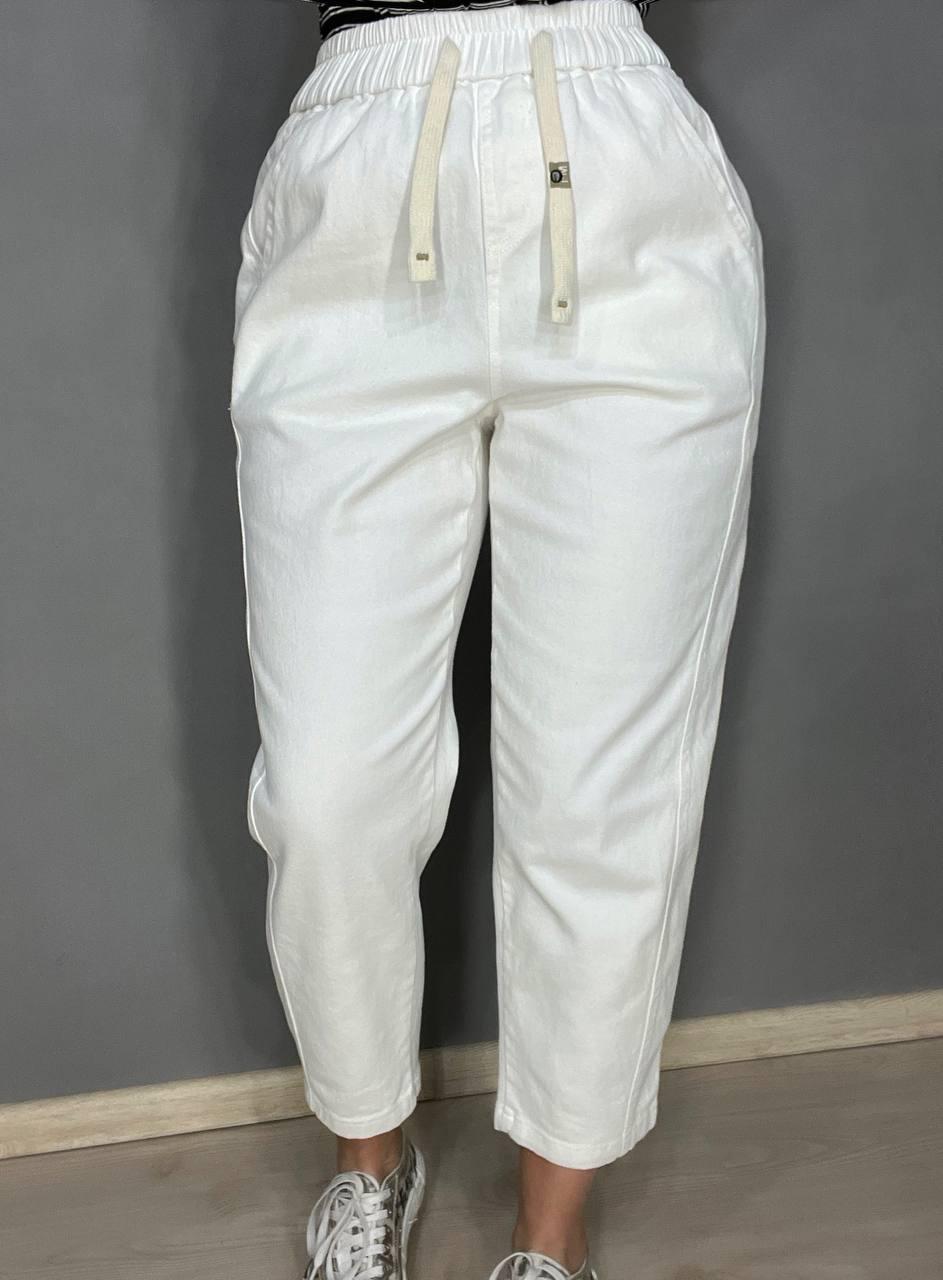 Джинси жіночі A-N 9962 MOM кюлоти укорочені резинка на таліі шнурок M Білий (3700) - фото 6