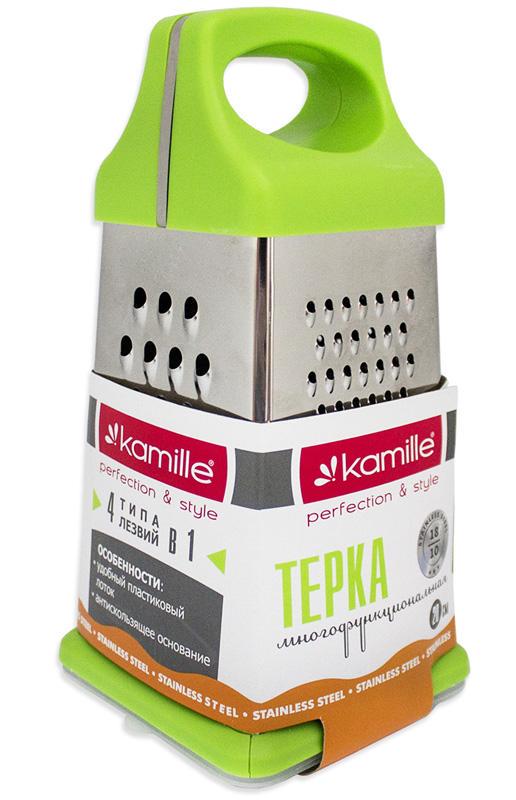 Терка-шинковка Kamille 4х гранная с пластиковой ручкой и лотком 22 см