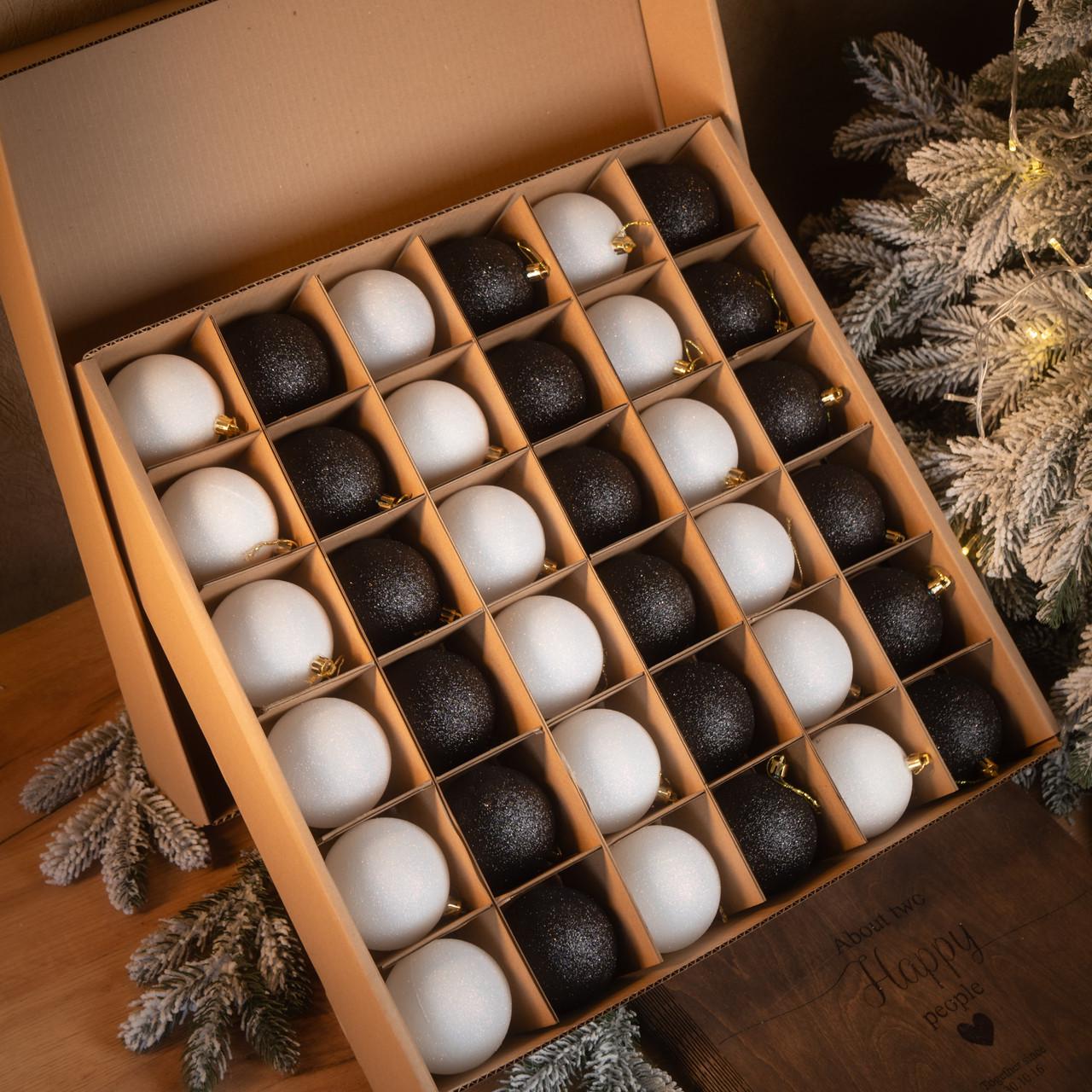 Набір ялинкових кульок Блискучий мікс 36 шт. Біло-чорний (Мікс біл-чорн.)