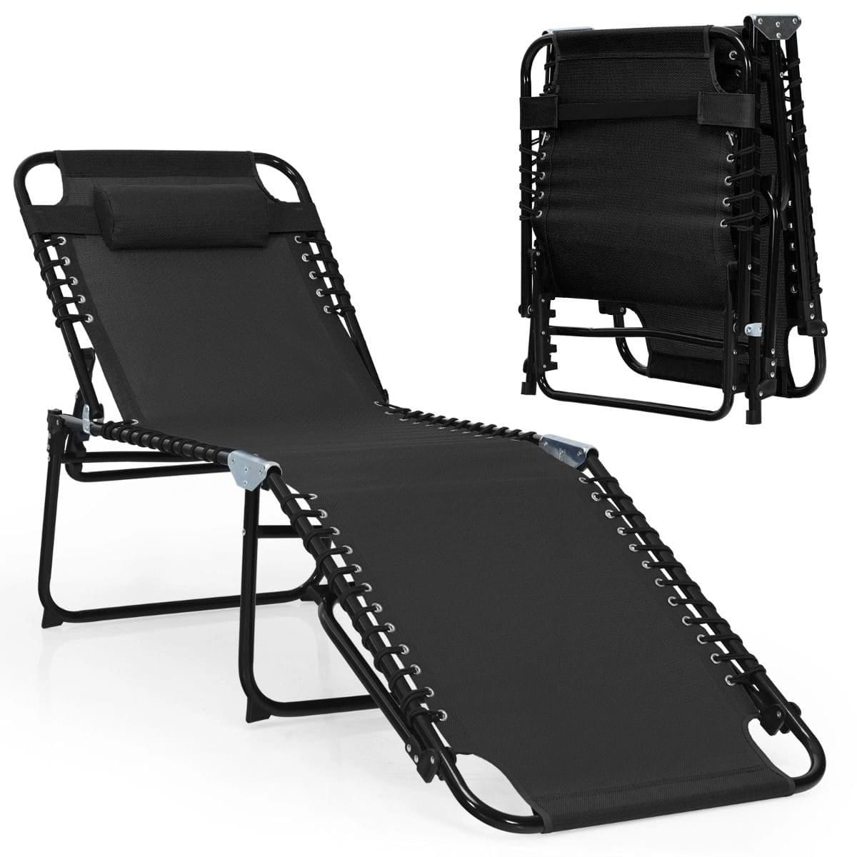 Шезлонг садовый складной с регулировкой на металлическом каркасе 59x189x40 см Черный (COSTWAY-01143)