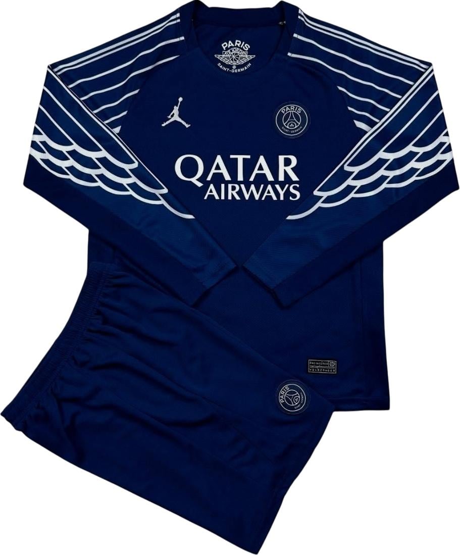 Футбольная форма с длинным рукавом детская ПСЖ 2024-2025 резервная 135-145 см Темно-синий (F0164)