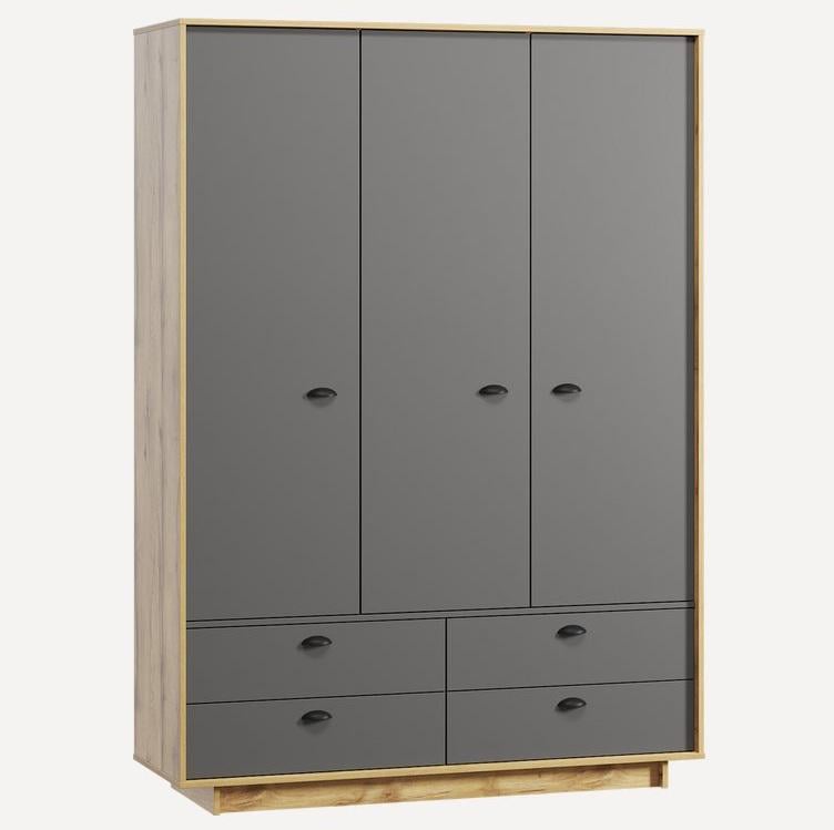 Шафа розпашна тридверна із 4 висувними ящиками 1500x2100x500 мм Дуб аппалачі/Антрацитовий (mk-6-ap-an)