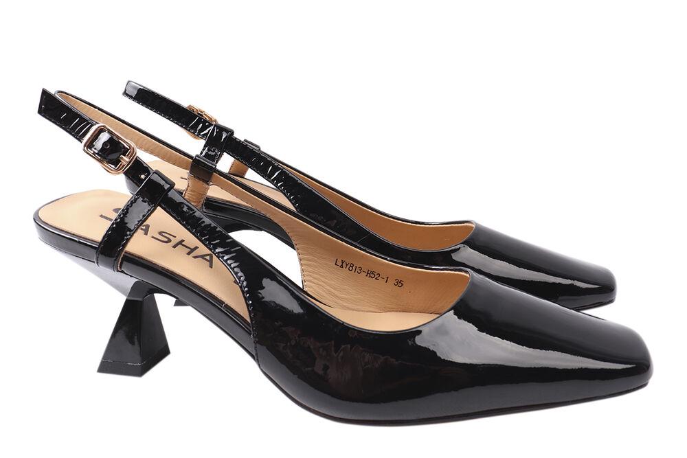 Туфли женские Sasha Fabiani из лаковой кожи на низком каблуке с открытой пятой р. 35 Черный (23-21LT)