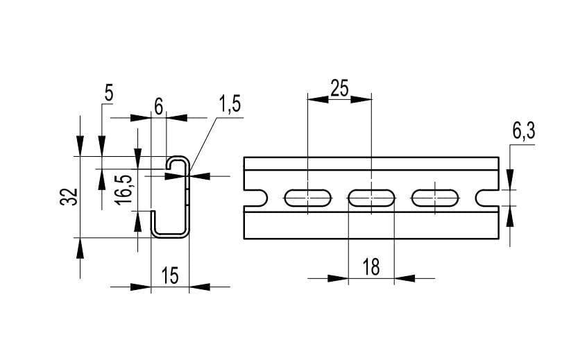 Рейка DIN ДКС G1F Quadro перфорированная 32х15х1,5 мм х 2 м (02125) - фото 2 Рейка DIN ДКС G1F Quadro перфорированная 32х15х1,5 мм х 2 м (02125) - фото 2