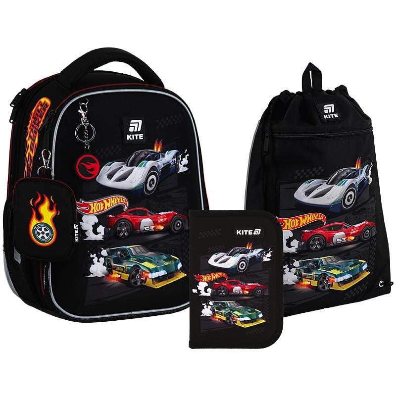 Школьный набор KITE Education Hot Wheels SET_HW25-555S рюкзак/пенал/сумка