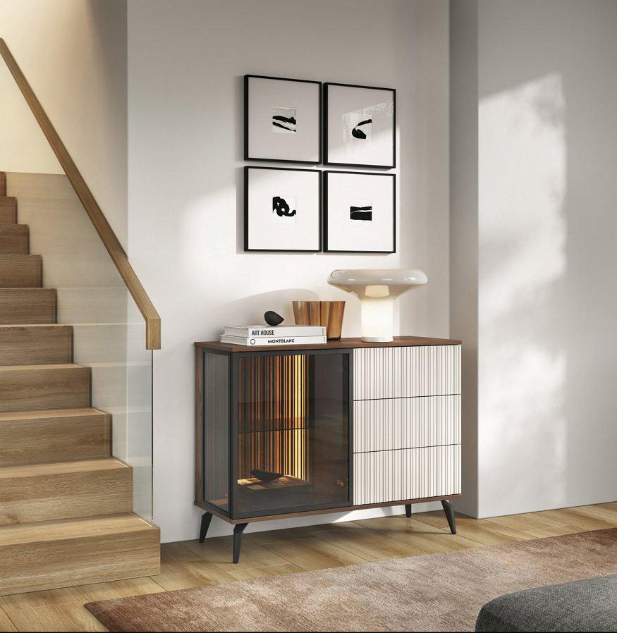 Комод с подсветкой Perfect Home Vici KSZ103 1-дверный с 3 ящиками Орех/Кашемир (PFH-091277)