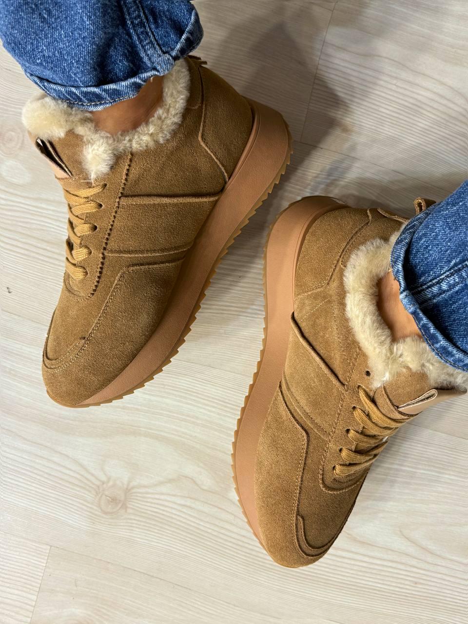 Кроссовки женские Hengji U-2 натуральная замша утепленные мехом р. 40 Коричневый (5291) - фото 7