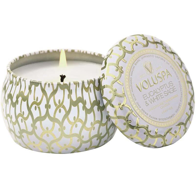 Свеча ароматическая Voluspa Maison Blanc Eucalyptus & White Sage 113 г в металлической шкатулке (111002669)