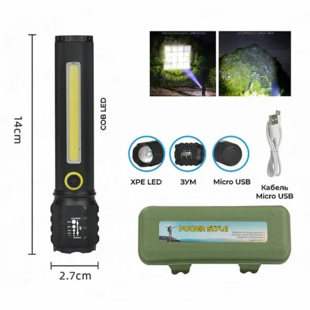 Фонарь ручной с боковой подсветкой BL C62 COB+USB Charge - фото 4