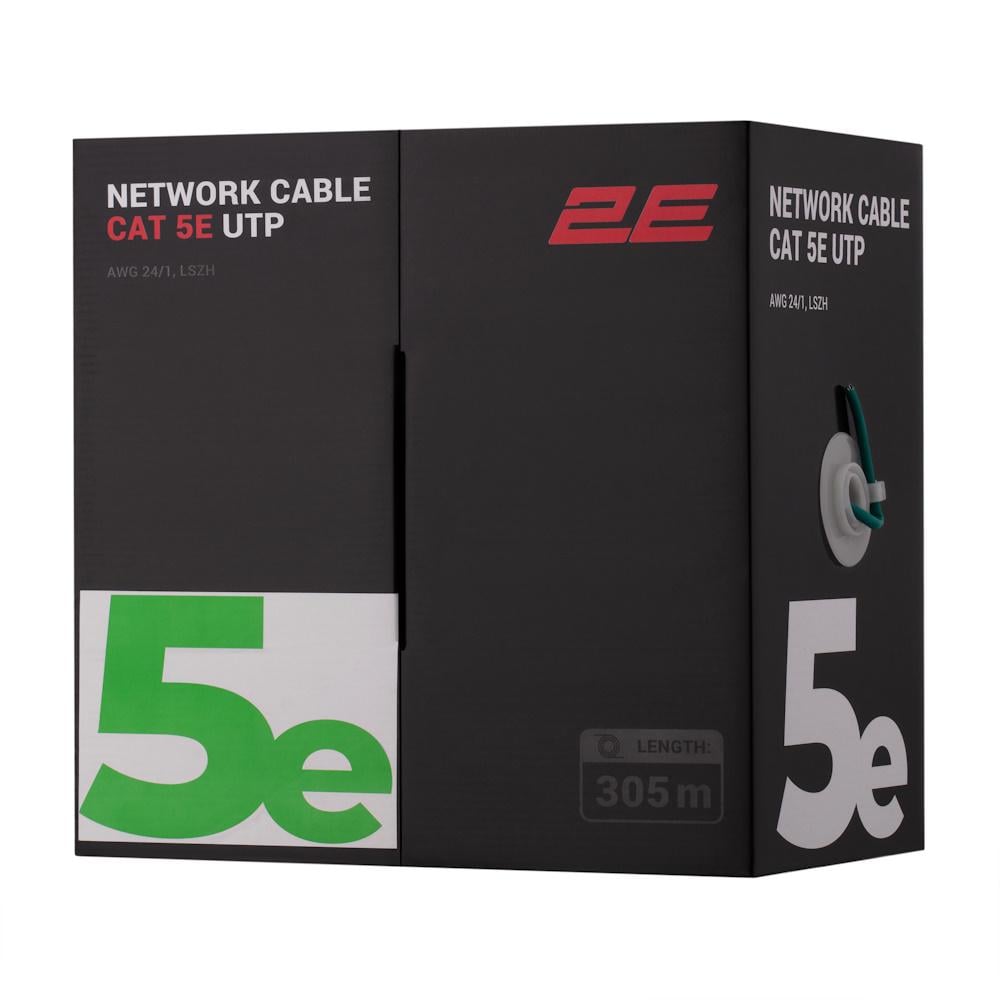 Кабель 2E CAT 5e U-UTP AWG 24/1 LSZH 305 м Зелений (2E-CBL5EUTP-LSZH-GRN) - фото 1