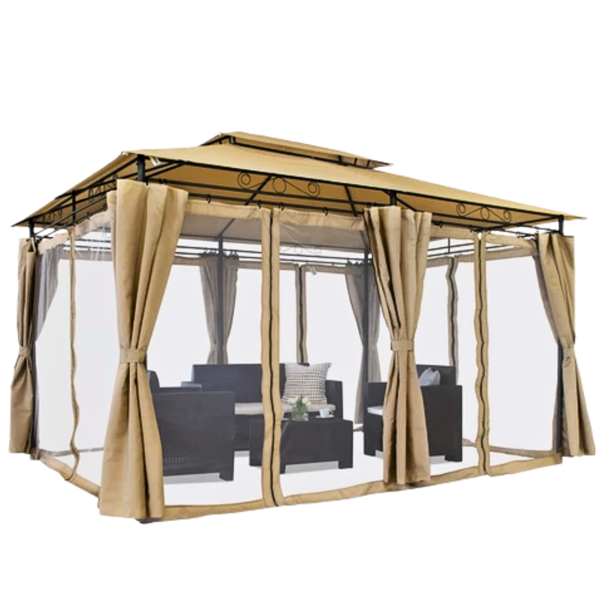 Беседка садовая с москитной и боковыми шторами GardenLine TOTEM BEIGE Бежевый (AN-GLOBE+)