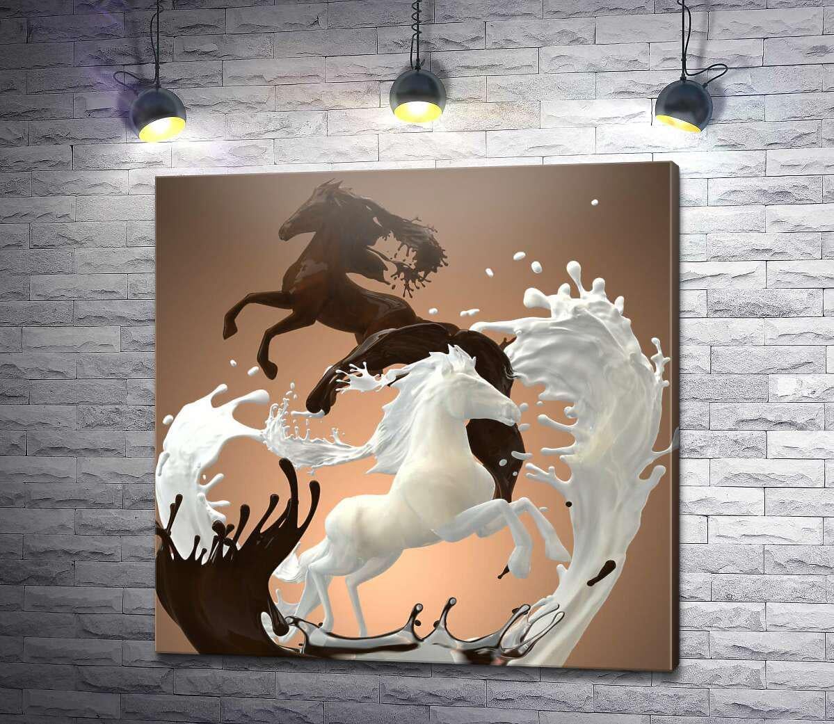 Картина ArtPoster Грация лошадей в молочно-шоколадной абстракции 100x100 см Модуль №1 (004176)