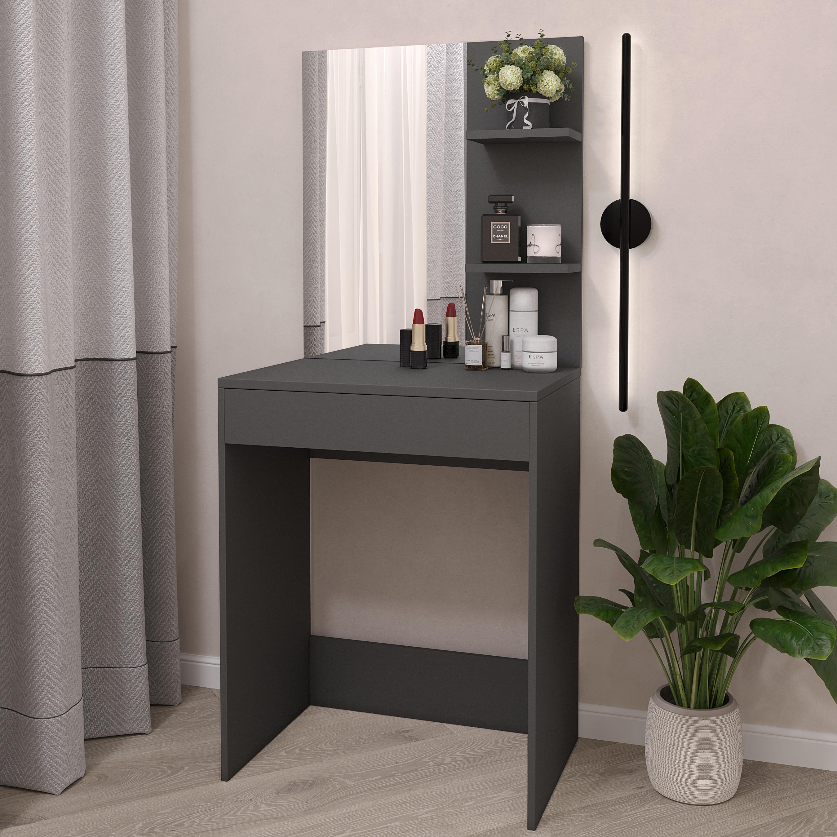 Туалетний столик 600х400 мм із дзеркалом 652х396 мм Антрацит (PS-14a) - фото 1 Туалетний столик 600х400 мм із дзеркалом 652х396 мм Антрацит (PS-14a) - фото 1